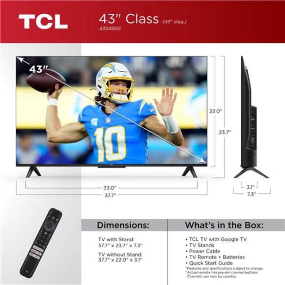 TCL 43” Class S Class 4K UHD HDR LED Smart TV with Google TV, 43S450G - Picture 3 of 16